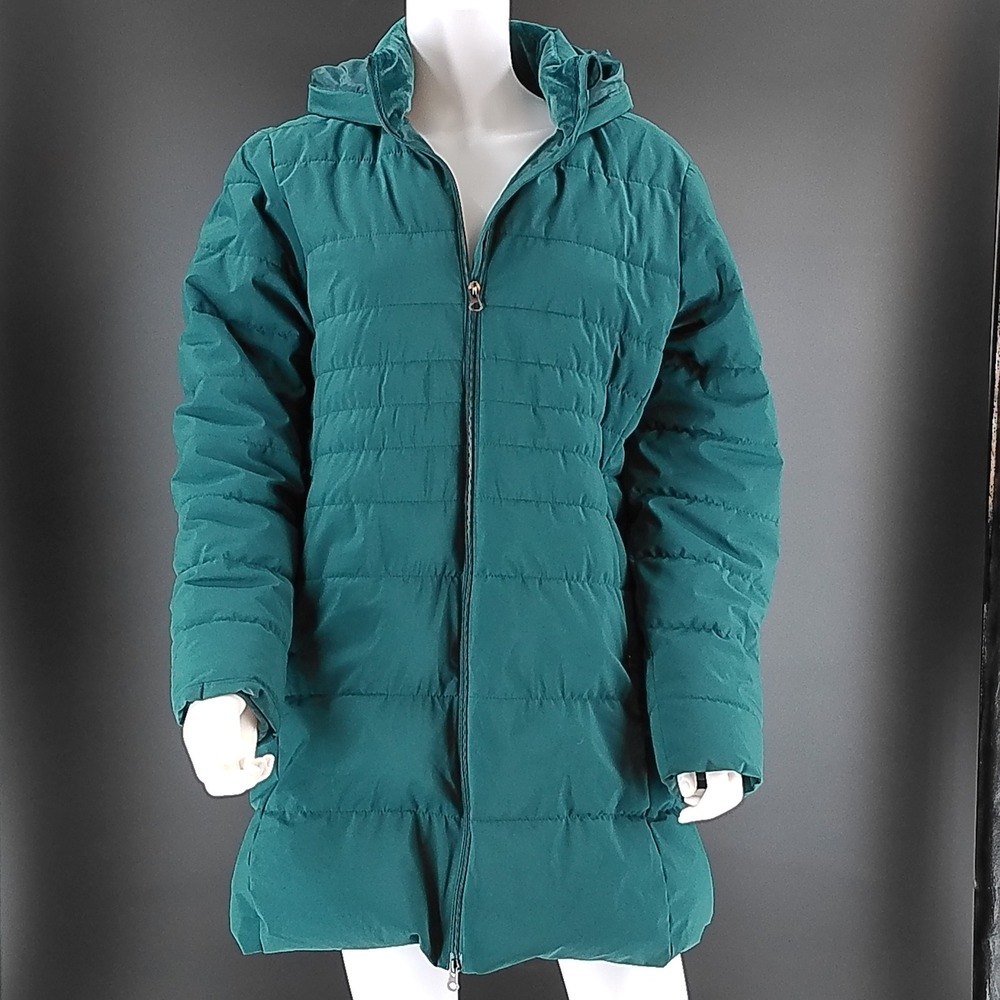 Swiss Tech Womens Teal Green Hooded Puffer Jacket Parka L 12-14 Longline Quilted